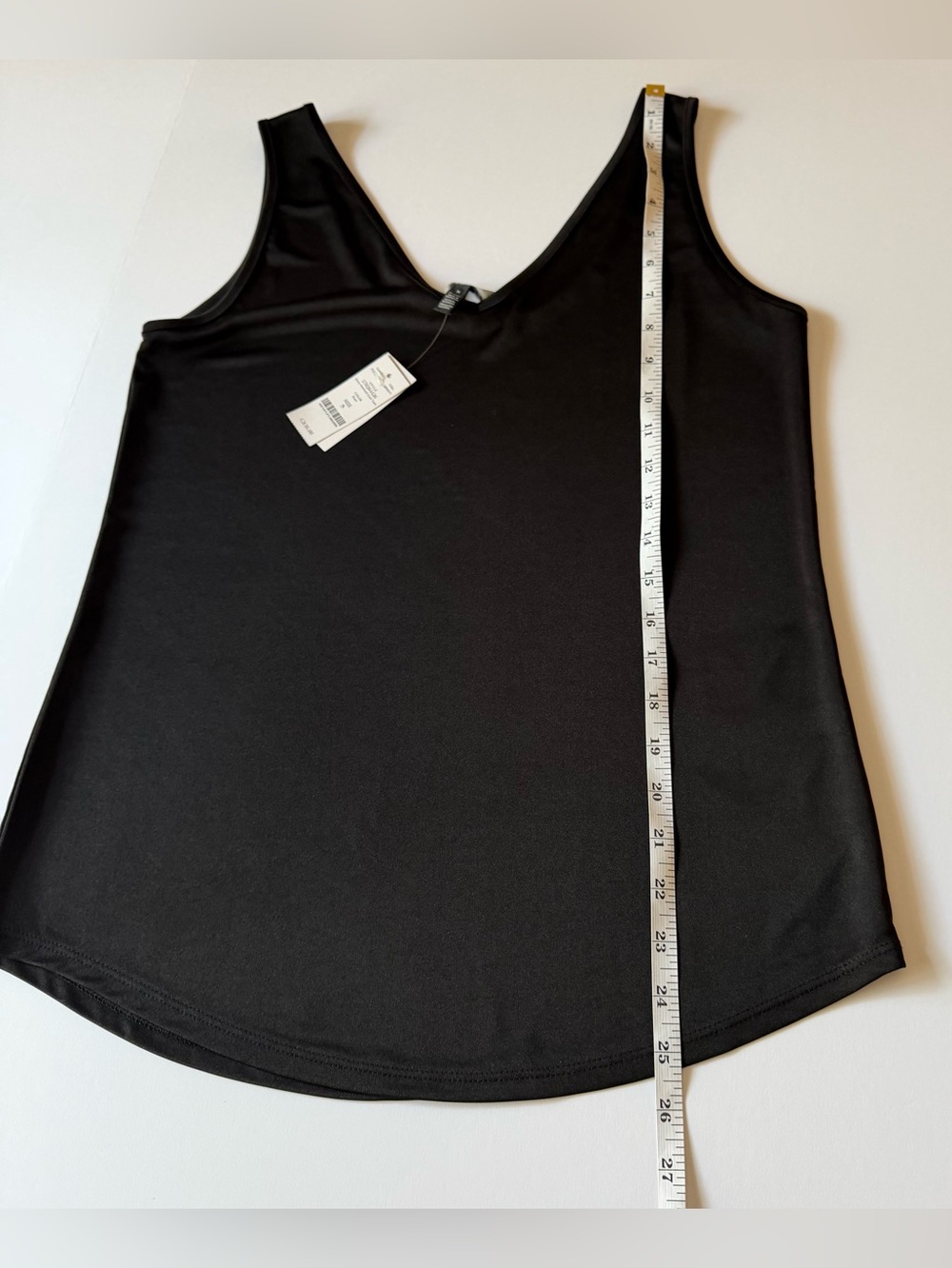 New silky Black V-Neck Tank Top - Sleek Everyday Layering sz S NWT